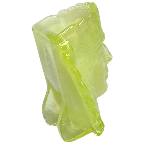 Boyd Glass Indian Head Toothpick Holder 1997 Lemon Custard Vaseline GLOWS  B443 - Picture 12 of 15